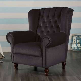 Chesterfield Look Polstersessel in Schwarz Samtvelours Federkern