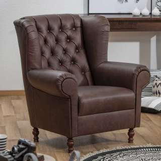 Chesterfield Polstersessel in Braun Echtleder