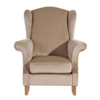 Beiger Ohrensessel aus Samtvelours 108 cm hoch