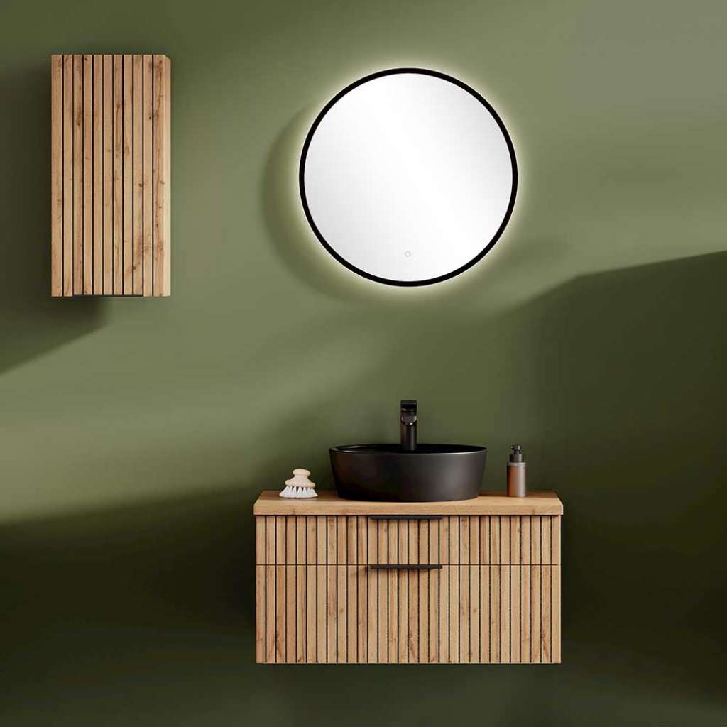 Kleines Waschplatz Set in modernem Design Wildeichefarben (dreiteilig)