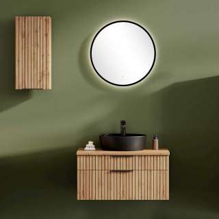 Kleines Waschplatz Set in modernem Design Wildeichefarben (dreiteilig)