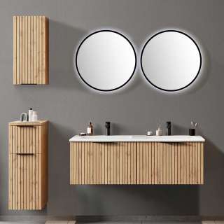 Design Badmöbelkomplettset in Wildeichefarben 148 cm hoch (fünfteilig)