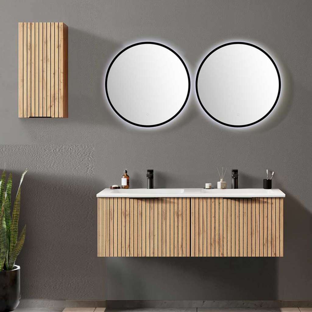 Waschplatz Set mit 2 Spiegeln in Wildeichefarben die Wandmontage (vierteilig)