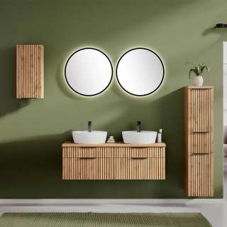 Waschplatz-Set modern in Wildeichefarben LED Beleuchtung (fünfteilig)