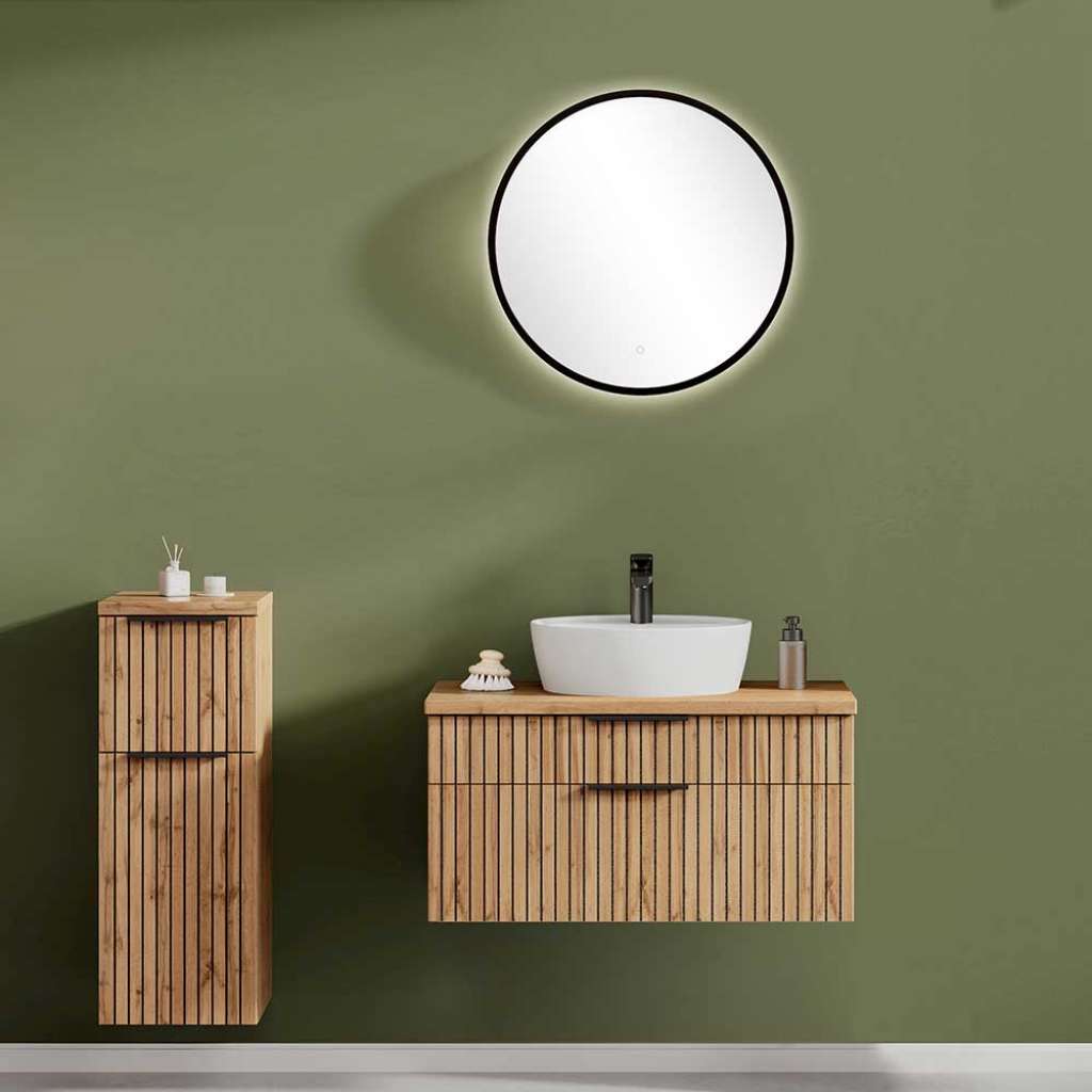 Modernes Waschplatz Set in Wildeichefarben Made in Germany (dreiteilig)