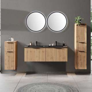 Moderne Badmoebel-Serie in Wildeichefarben Made in Germany (fünfteilig)