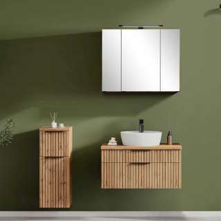 Wandmontage Badezimmerset in Wildeichefarben Made in Germany (dreiteilig)