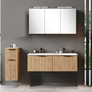 Waschplatz Set modern hängend in Wildeichefarben 150 cm breit (dreiteilig)