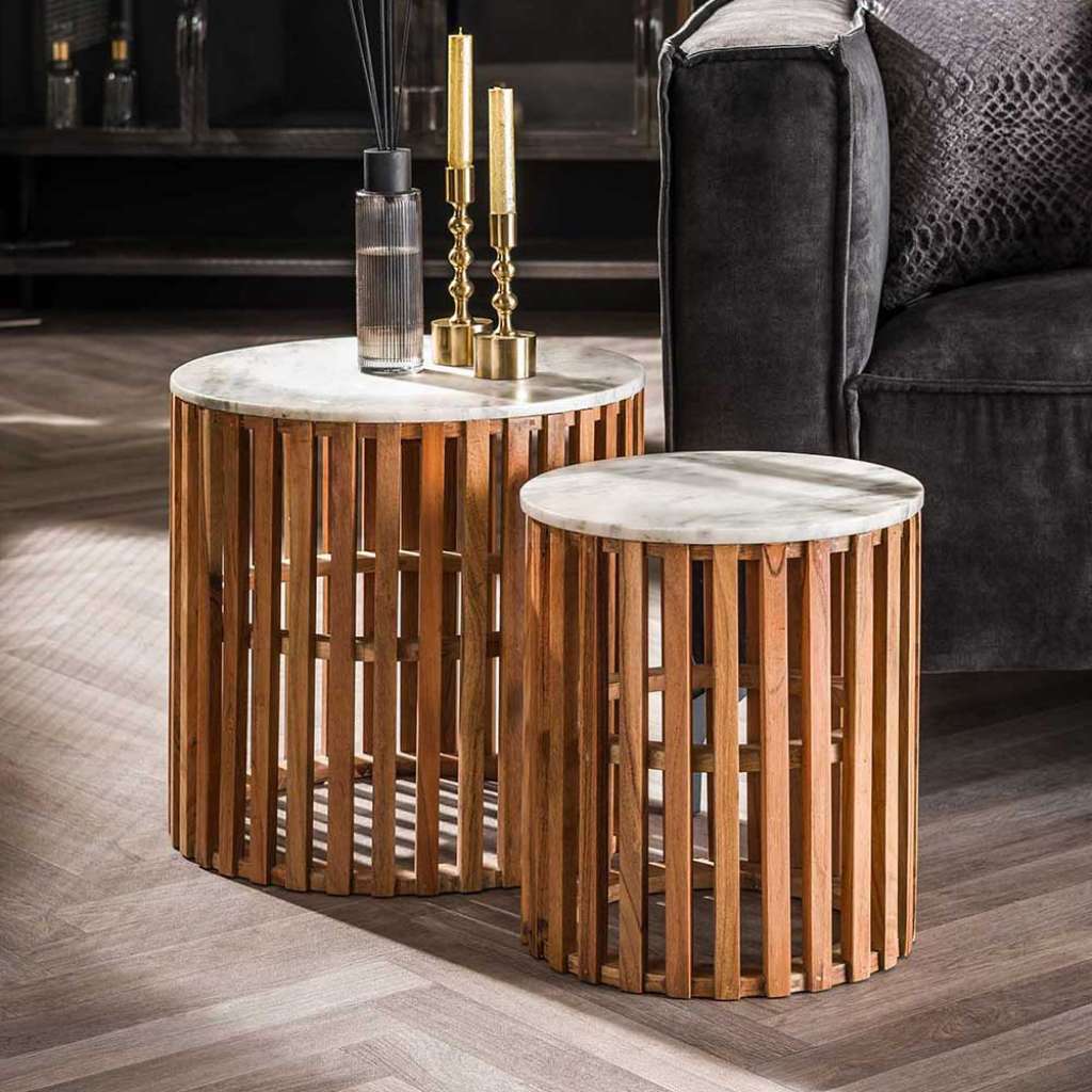 Beistelltische mit runder Tischplatte Marmor (zweiteilig)