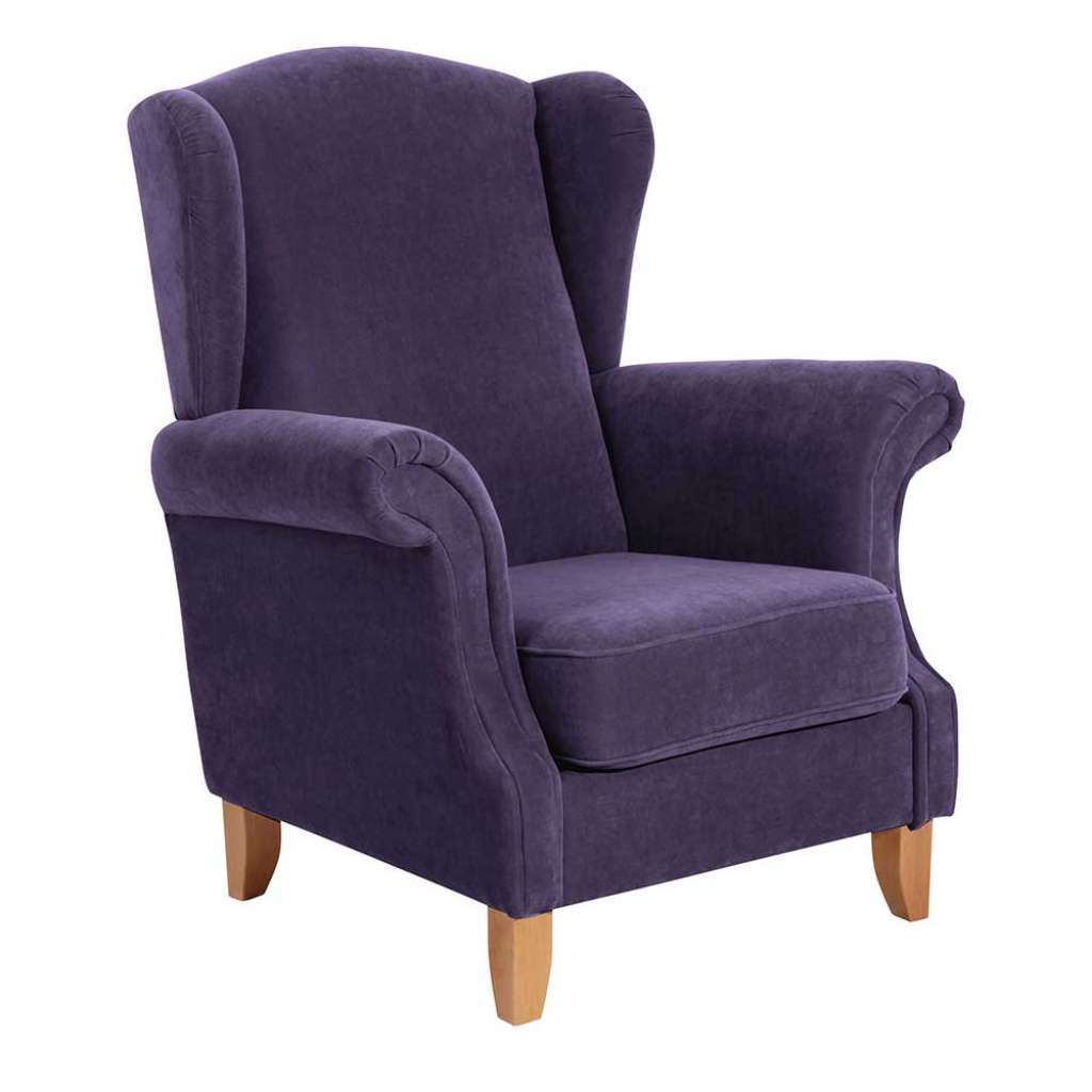 Ohrensessel violett Landhaus aus Velour 108 cm hoch - 88 cm breit