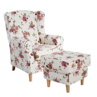 Landhaus Polstersessel mit Blumen Motiv Beige und Bunt