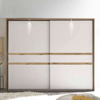 Schiebetüren Kleiderschrank in Weiß und Wildeichefarben modern