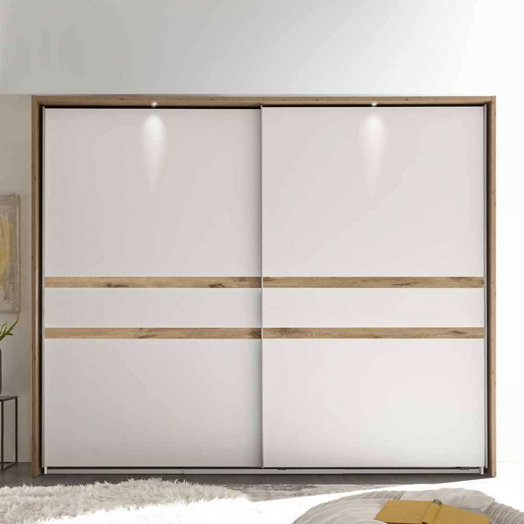 Schiebetüren Kleiderschrank in Weiß und Wildeichefarben modern