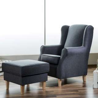 Wohnzimmer Sessel in Blau und Buchefarben auch mit Hocker lieferbar