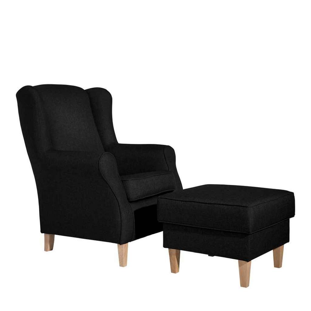 Wohnzimmer Sessel in Schwarz und Buchefarben auch mit Hocker bestellbar
