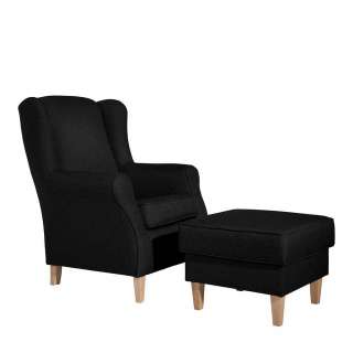 Wohnzimmer Sessel in Schwarz und Buchefarben auch mit Hocker bestellbar