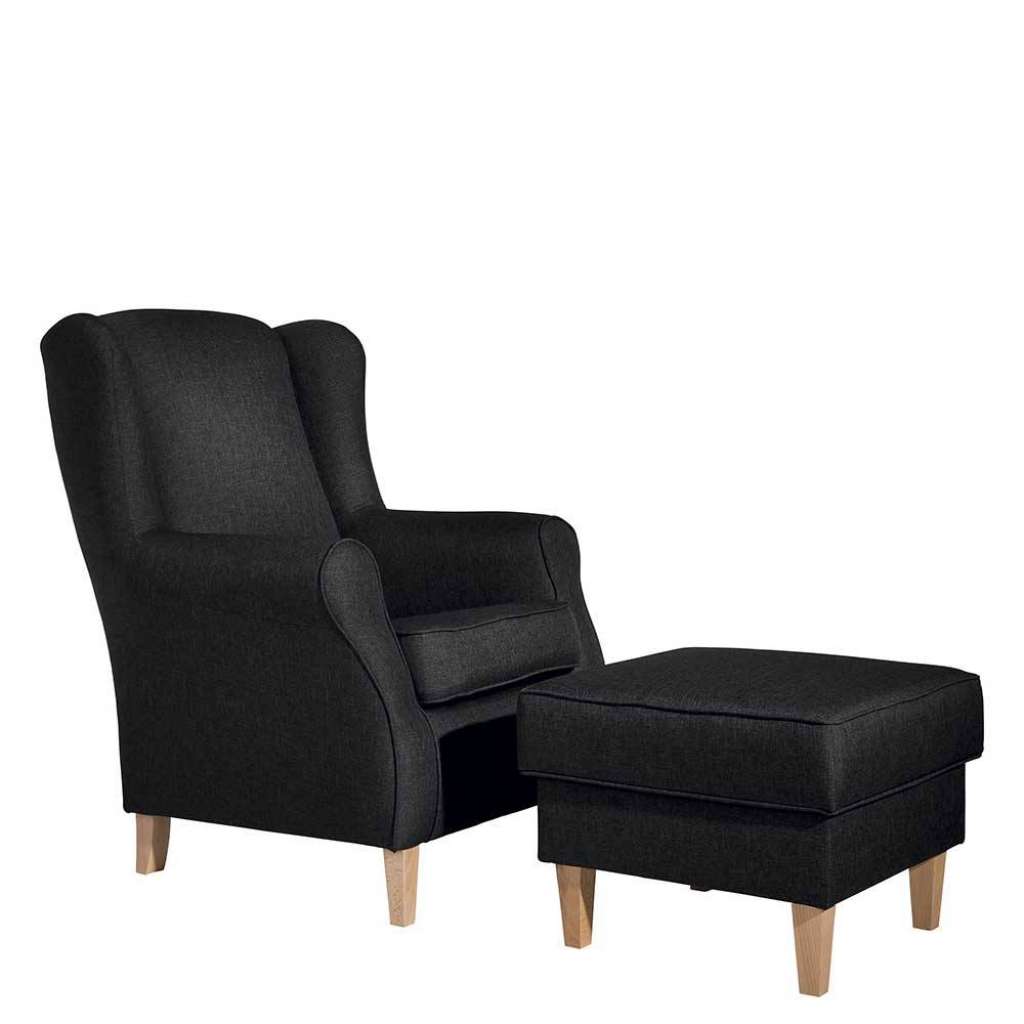 Wohnzimmer Sessel in Dunkelgrau auch mit Hocker bestellbar