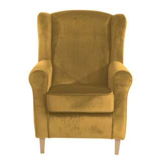 Landhausstil Ohrensessel in Gelb Samtvelours 49 cm Sitzhöhe