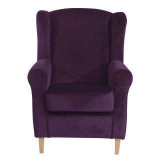 Ohrenbackensessel dunkel Lila aus Samtvelours Landhausstil