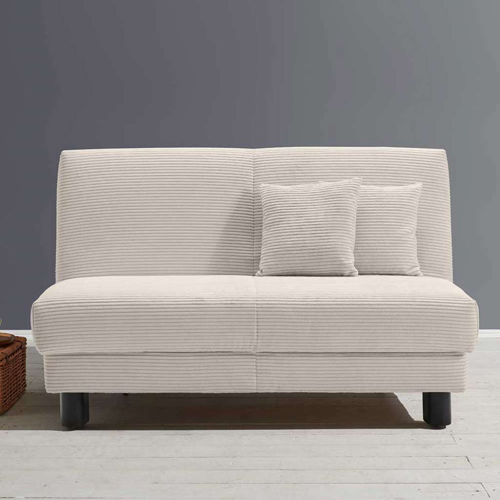 Zweisitzer Schlafsofa in Beige Cord Vierfußgestell aus Metall