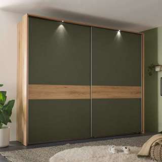 Kleiderschrank Schwebetüren in Graugrün Eichefarben