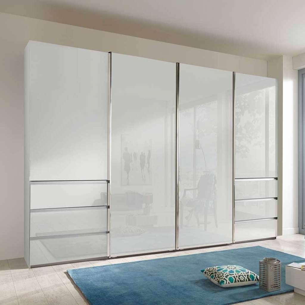 Schwebetürenkleiderschrank weiß Front glasbeschichtet Made in Germany