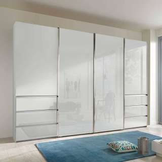 Schwebetürenkleiderschrank weiß Front glasbeschichtet Made in Germany
