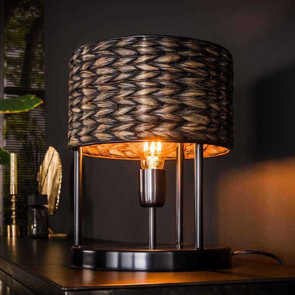 Moderne Tischlampe aus Wasserhyazinthe Geflecht Metall
