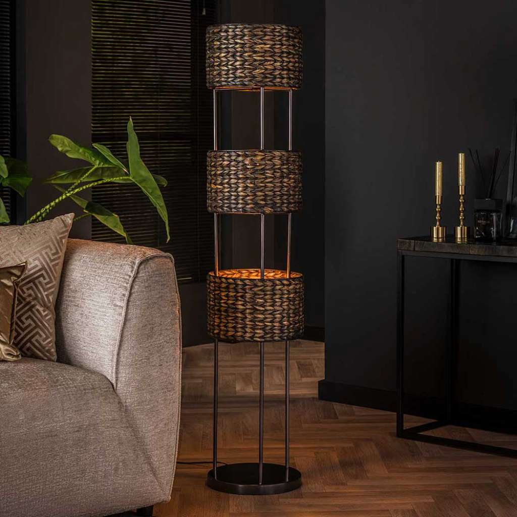 Geflecht Stehleuchte aus Wasserhyazinthe Metallgestell