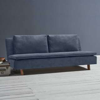Bettsofa dunkelblau modern aus Microvelour Rücken Klappmechanik
