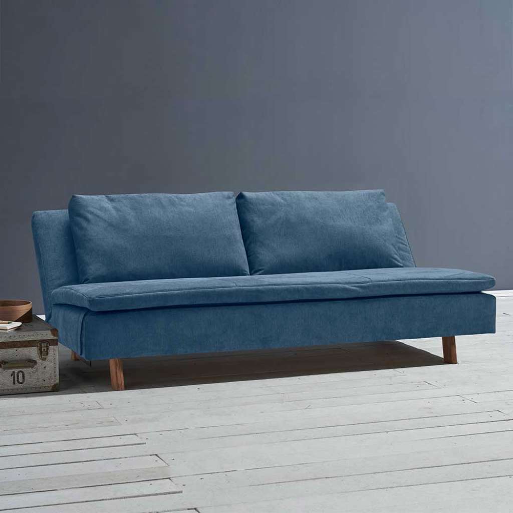 Funktions Sofa blau mit Rücken Klappmechanik 205 cm breit