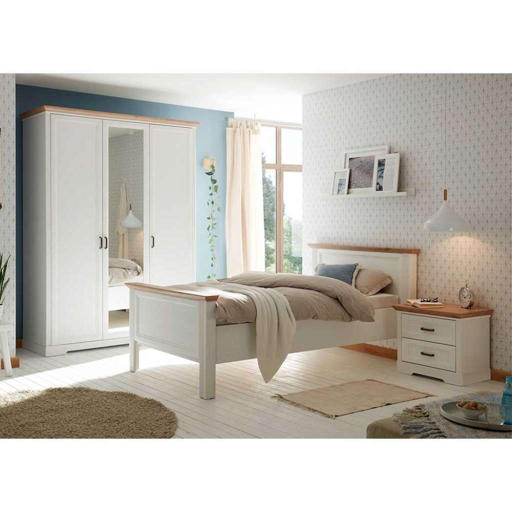 Schlafzimmermöbel in Holzoptik Pinie weiß Wildeichefarben (dreiteilig)