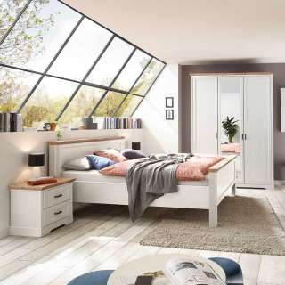 Komplettschlafzimmer Landhaus in Holzoptik Pinie weiß Wildeichefarben (vierteilig)