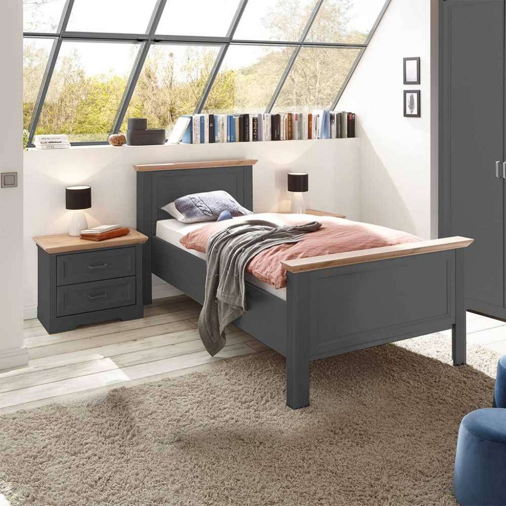 Einzelbett in Dunkelgrau Wildeichefarben