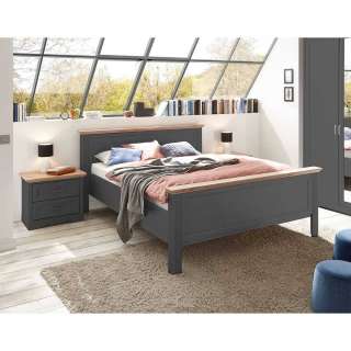 Breites Bett im Landhausstil Dunkelgrau und Wildeichefarben