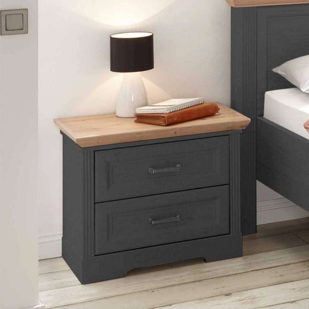 Nachttisch Schrank in Dunkelgrau und Wildeiche NB zwei Schubladen