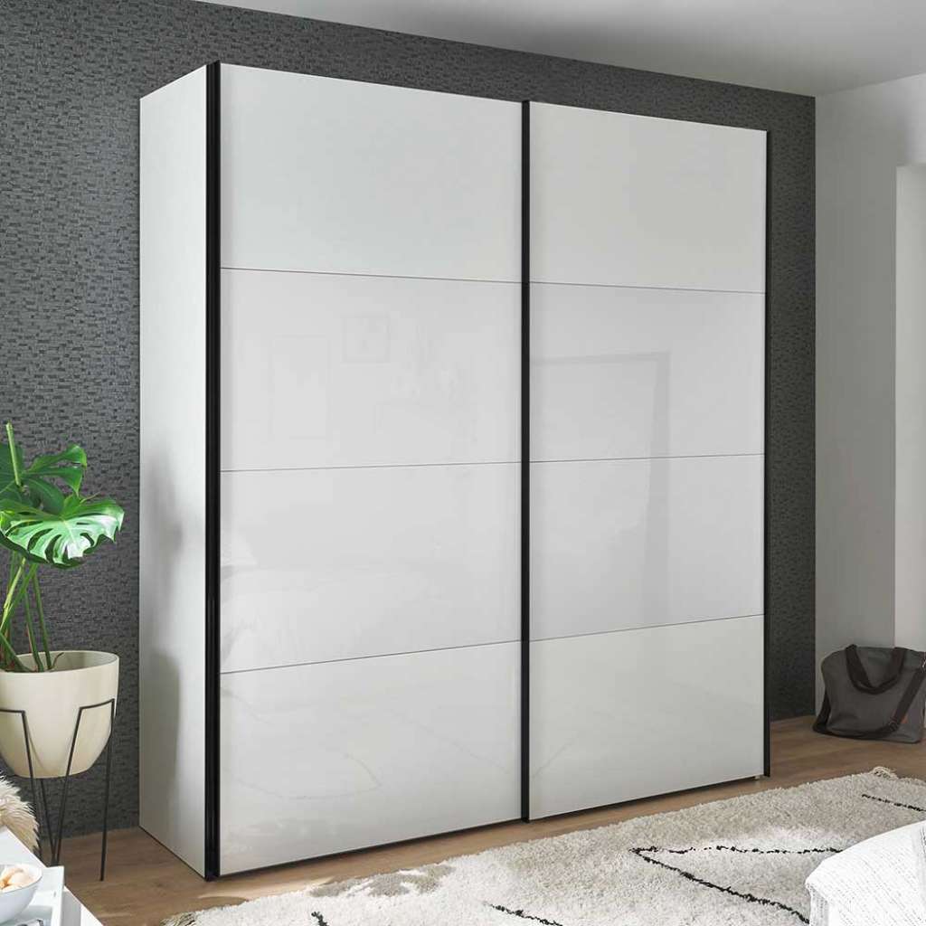 Schwebetürenschrank weiss in modernem Design 216 cm hoch