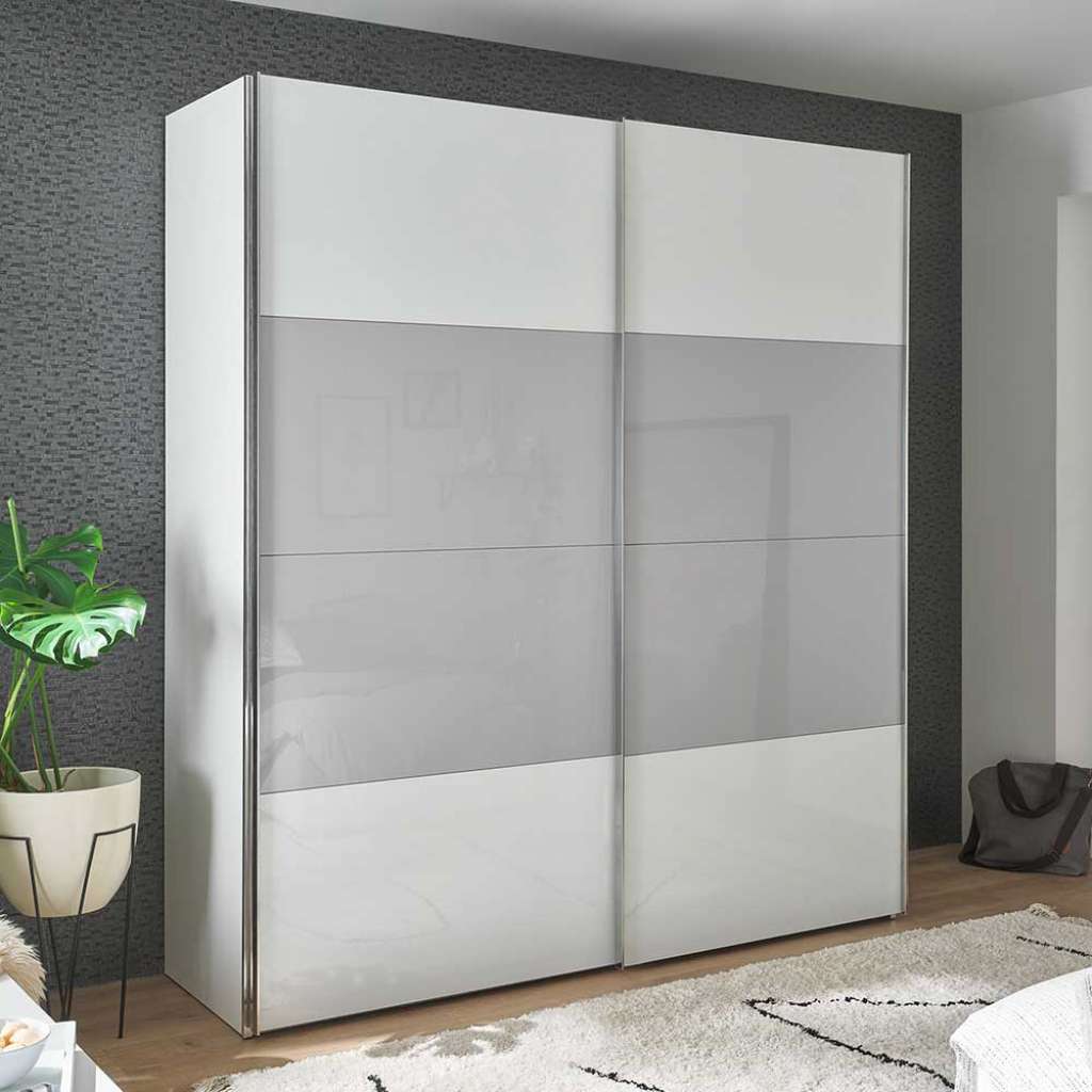 Schwebetuerenschrank in Hellgrau und Weiß modernes Design