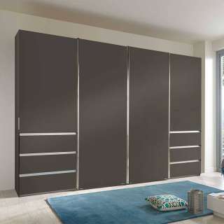 Schwebetürenkleiderschrank in Braun sechs Schubladen