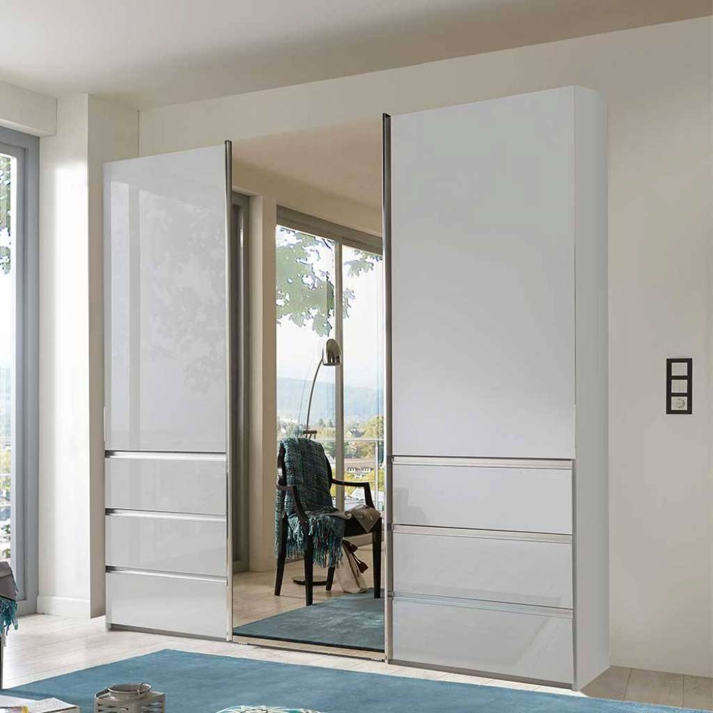 Schiebeschrank mit sechs Schubladen Front glasbeschichtet