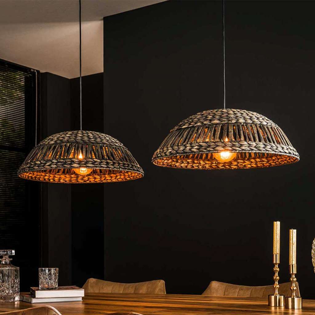 Landhaus Hängeleuchte in Graubraun Wasserhyazinthe