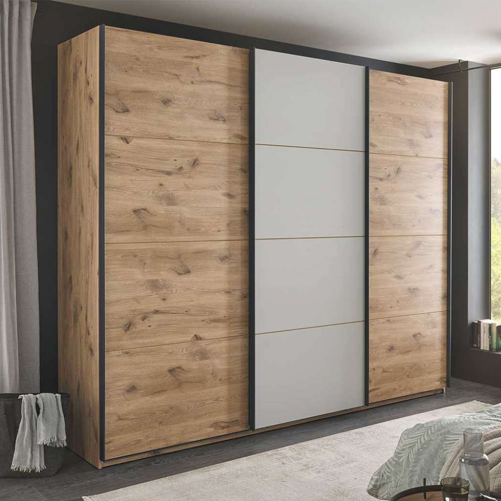 Kleiderschrank Schwebetüren in Wildeiche hell Grau