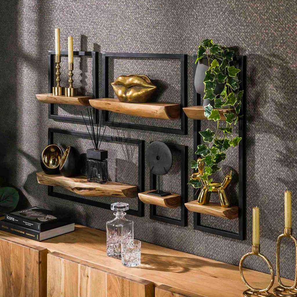 Wohnzimmerregal Set im Industry und Loft Stil 110 cm breit (fünfteilig)