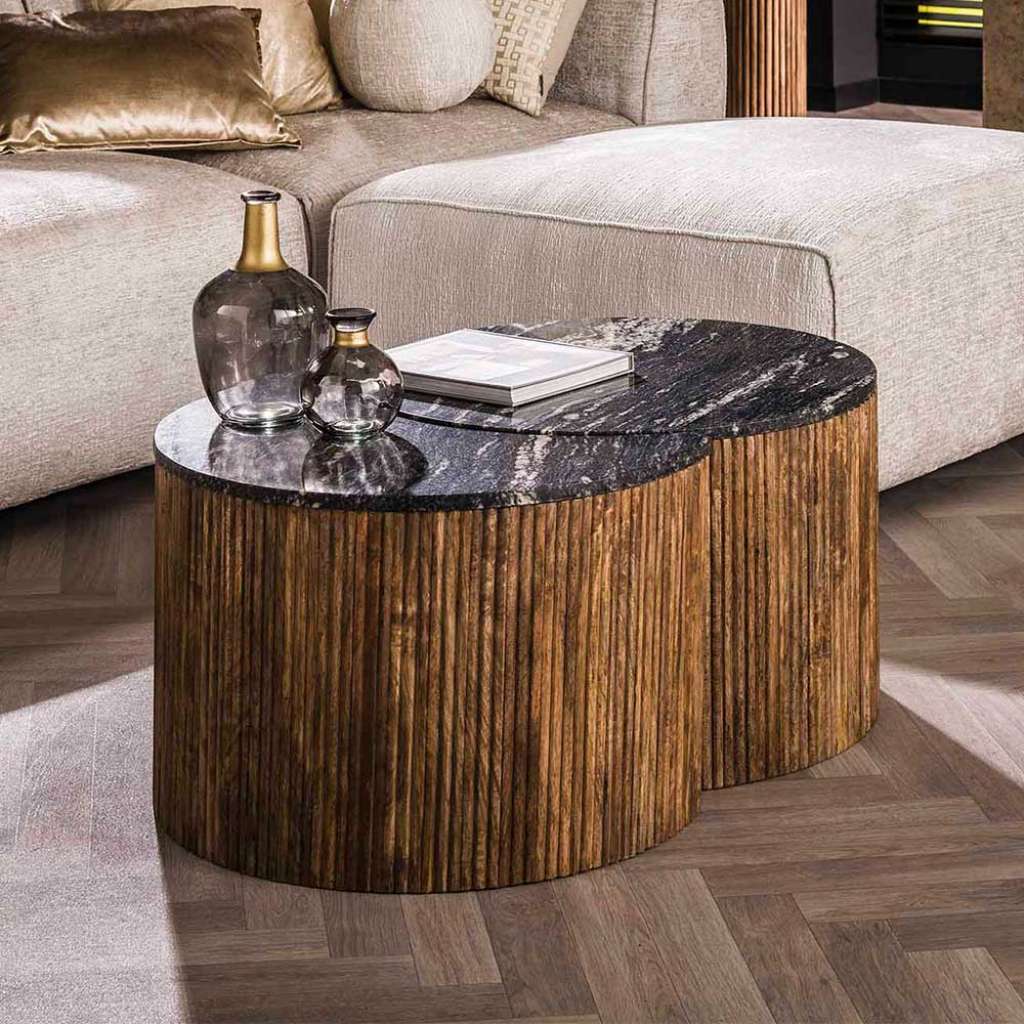 Salontisch 2 teilig mit Marmorplatte Sockelgestell (zweiteilig)