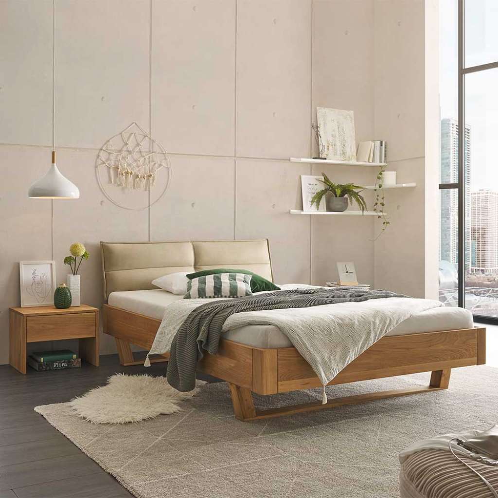 Doppelbett in Eichefarben und Beige 89 cm hoch