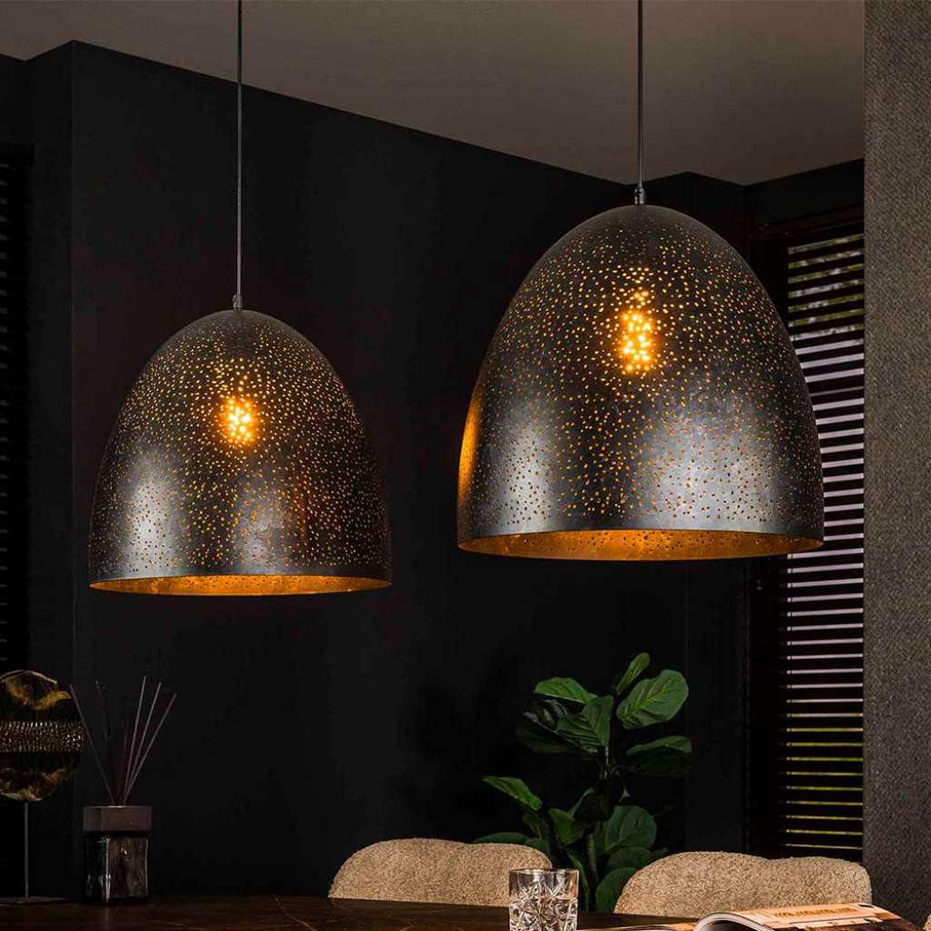 Metall Hängelampe in Schwarz Lochmuster