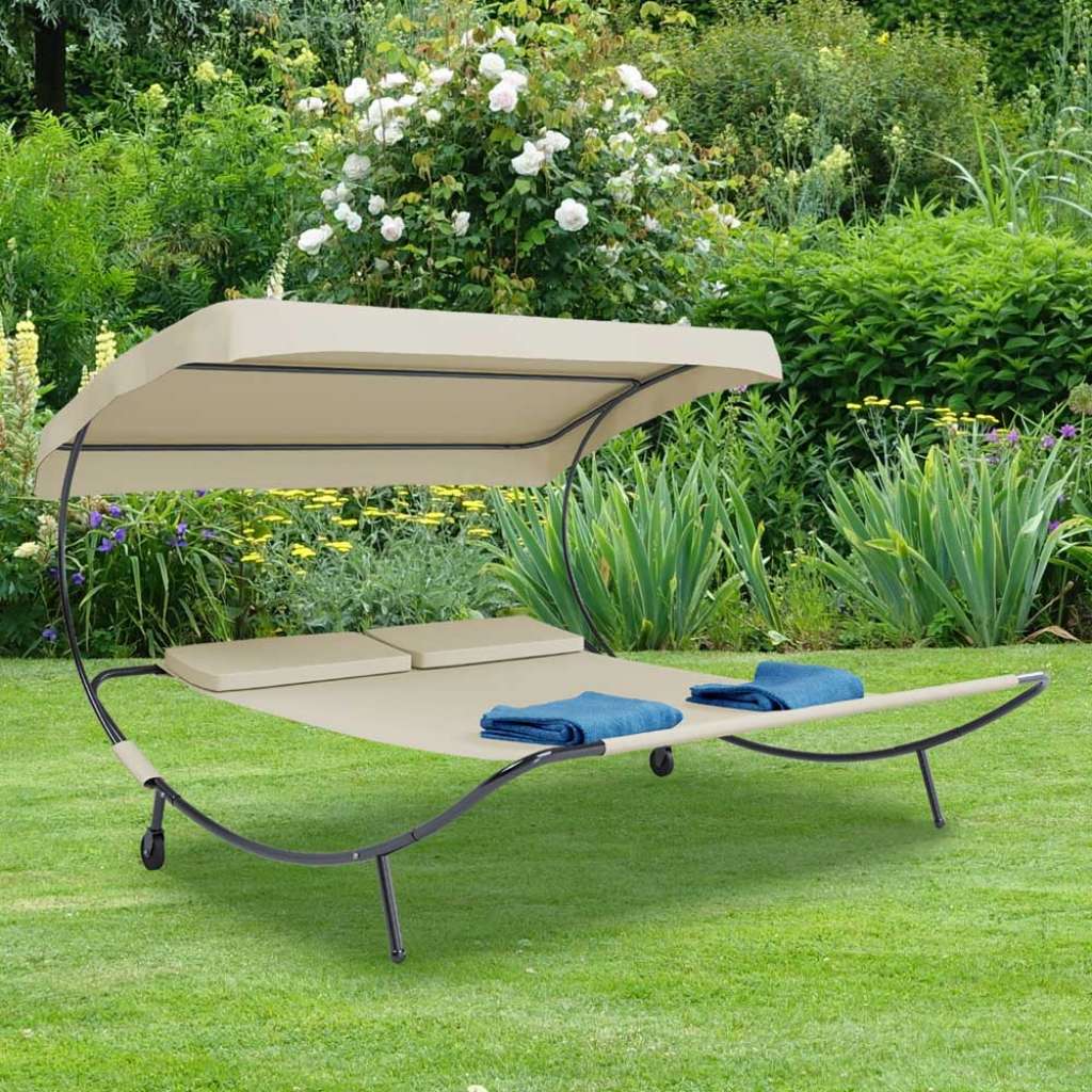 Doppel Sonnenliege in Cremefarben Untergestell aus Metall