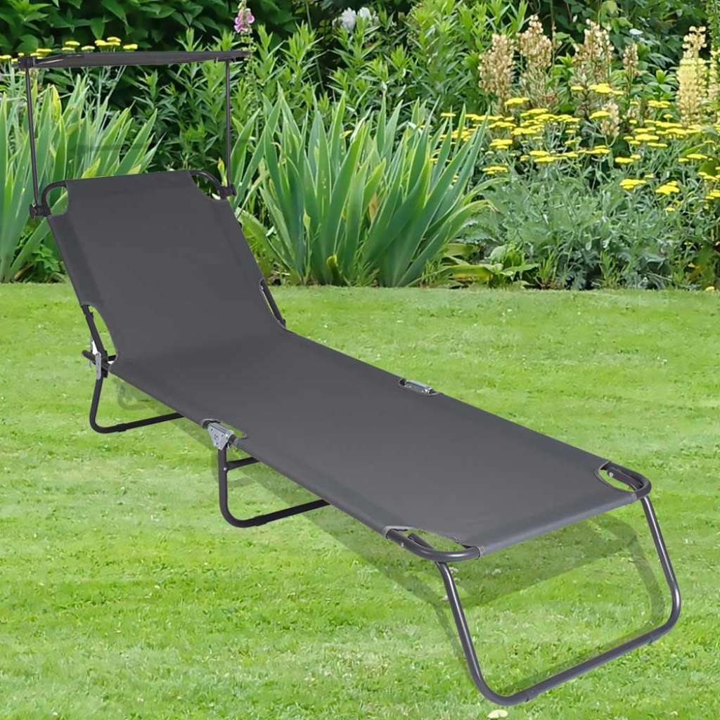 Sonnenliege mit Dach in Dunkelgrau 185 cm tief - 55 cm breit