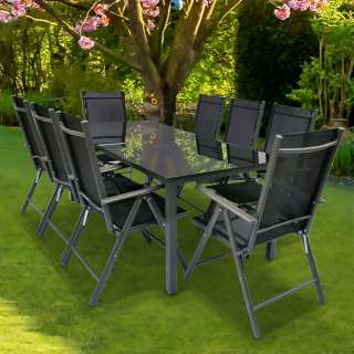 Gartensitzgruppe Gartenmöbel in Schwarz und Anthrazit (neunteilig)