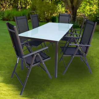 Gartenmöbelset Gartentischgruppe klappbar - Tischplatte Glas (siebenteilig)